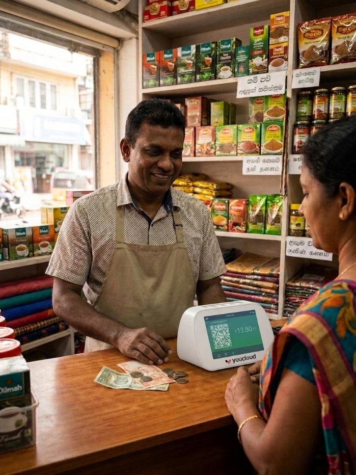 Shopkeeper accepting a payment on LGO hardware