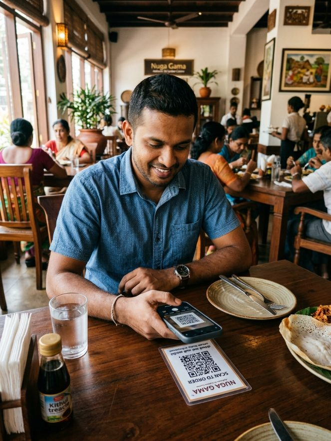 Customer scanning a youQR code to order at a restaurant table